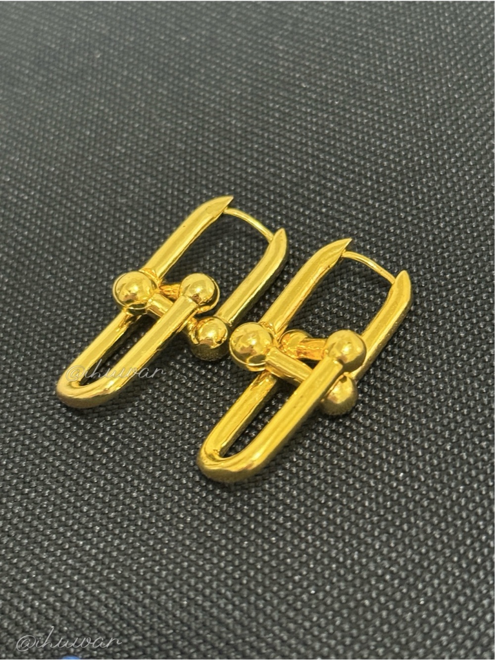 18K Gold Plated Double U Link Chunky Hoop Earrings - Picture 2 of 11